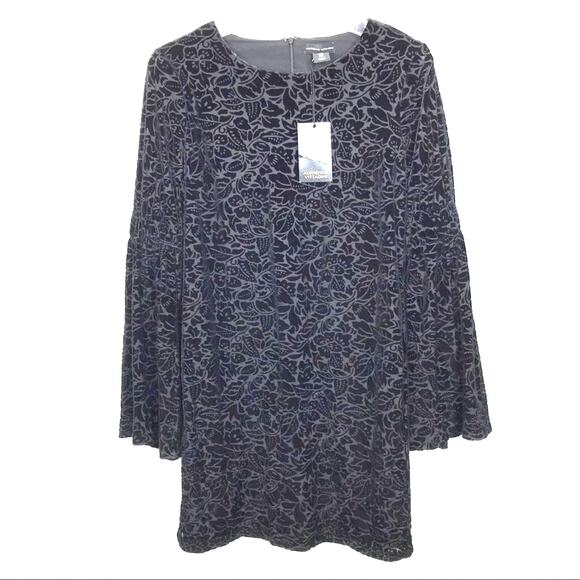 Adrienne Vittadini Bell Sleeve Dress Velvet Floral Brocade Textured Soft Small - Picture 14 of 14